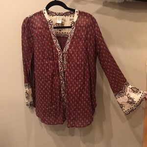 Billabong long sleeve bell sleeve top hippy
